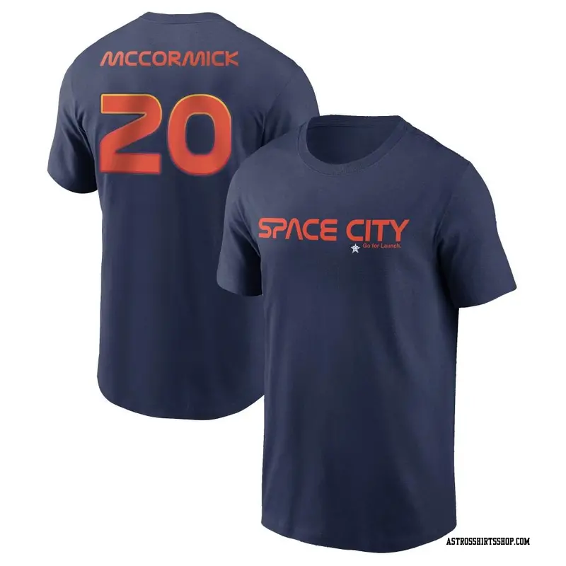Men's Houston Astros ＃20 Chas McCormick Navy 2022 City Connect Name & Number T-Shirt