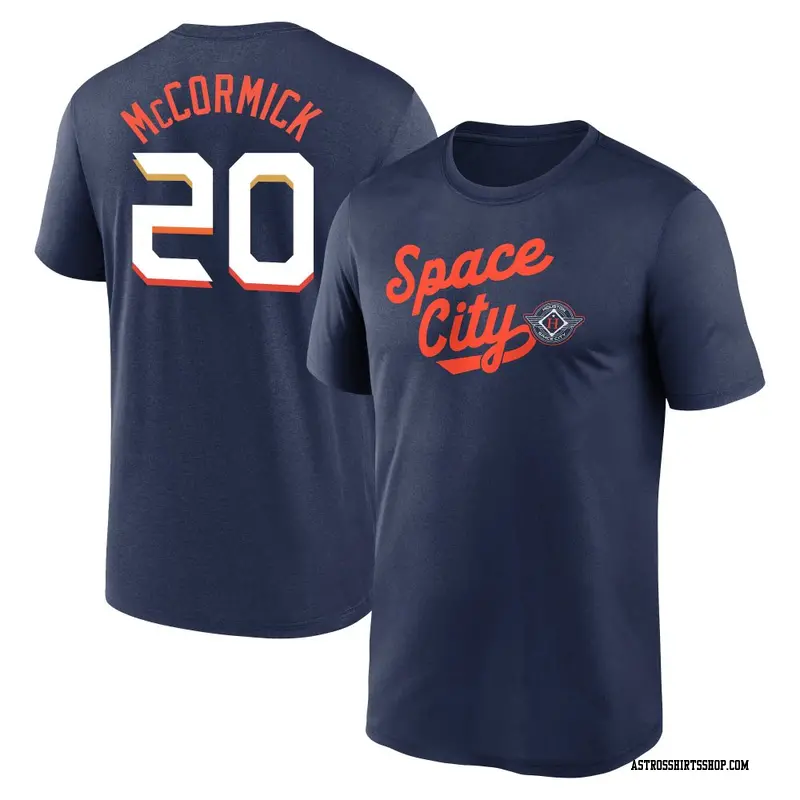 Men's Houston Astros ＃20 Chas McCormick Navy 2025 City Connect Team Phrase Performance Name & Number T-Shirt