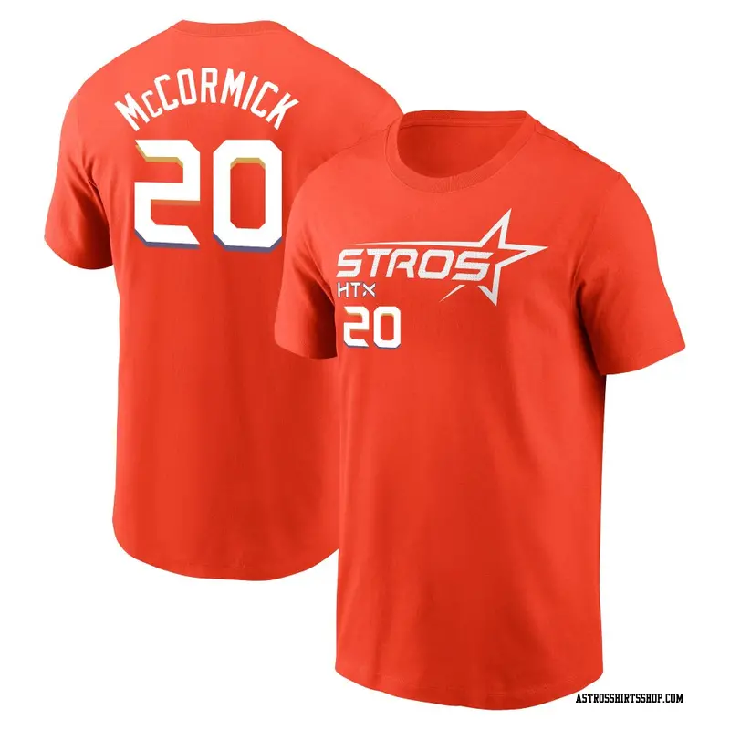 Men's Houston Astros ＃20 Chas McCormick Orange 2025 City Connect Name & Number T-Shirt