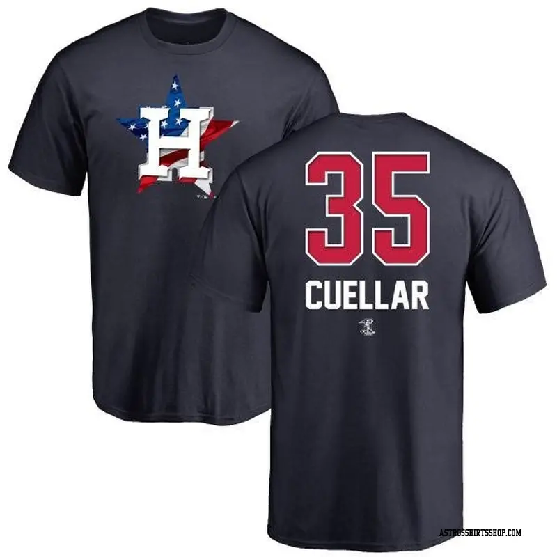 Men's Houston Astros ＃35 Mike Cuellar Navy Branded Name and Number Banner Wave T-Shirt
