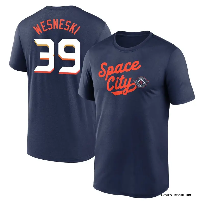 Men's Houston Astros ＃39 Hayden Wesneski Navy 2025 City Connect Team Phrase Performance Name & Number T-Shirt