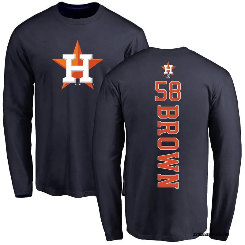 Men's Houston Astros ＃58 Hunter Brown Brown Hunter Backer Long Sleeve T-Shirt Navy