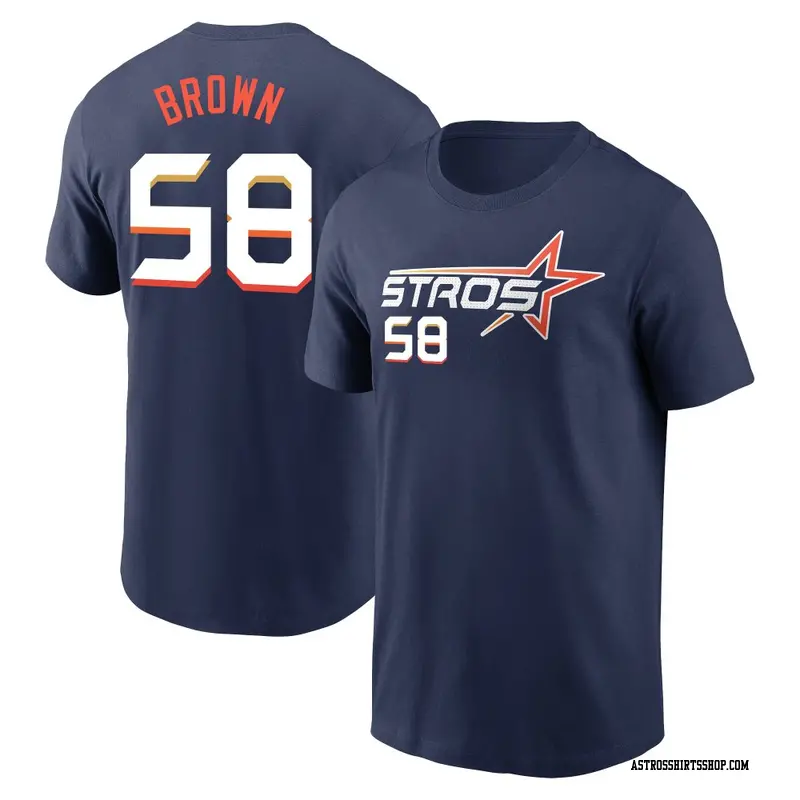 Men's Houston Astros ＃58 Hunter Brown Brown Hunter Navy 2025 City Connect Fuse Name & Number T-Shirt