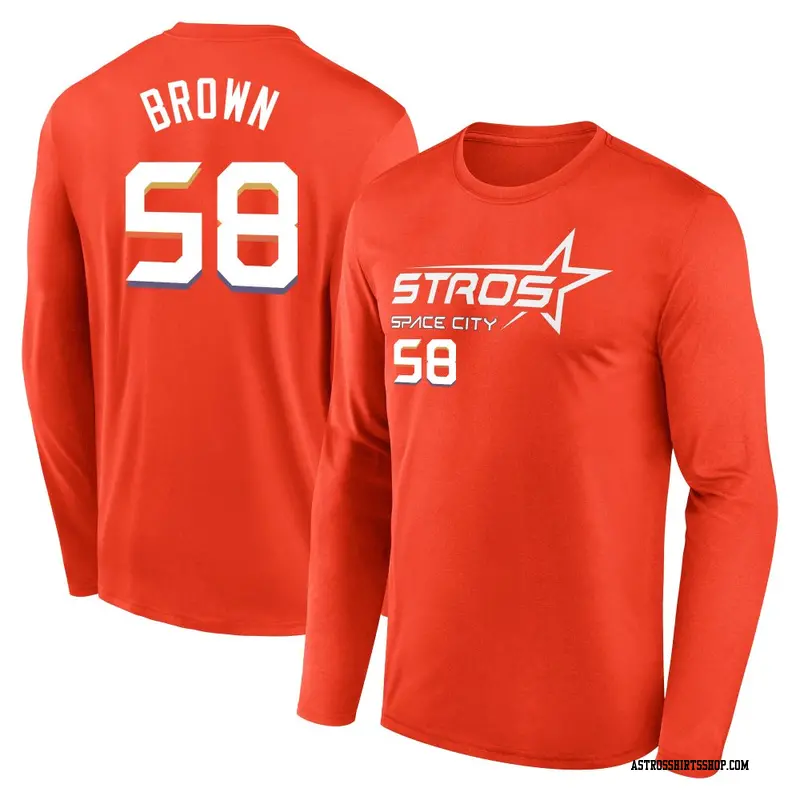 Men's Houston Astros ＃58 Hunter Brown Orange 2025 City Connect Name & Number Long Sleeve T-Shirt
