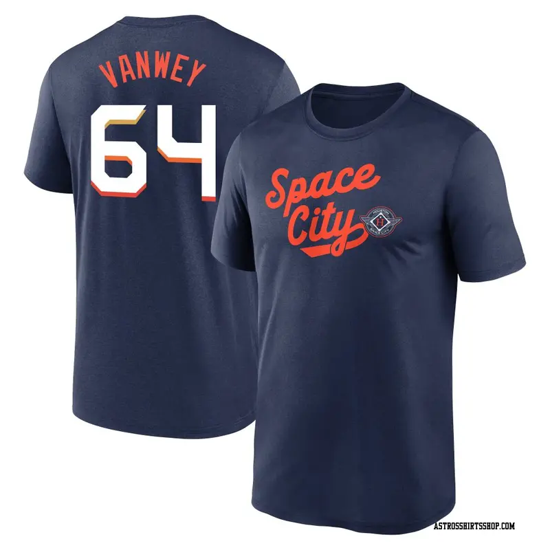 Men's Houston Astros ＃64 Logan VanWey Navy 2025 City Connect Team Phrase Performance Name & Number T-Shirt