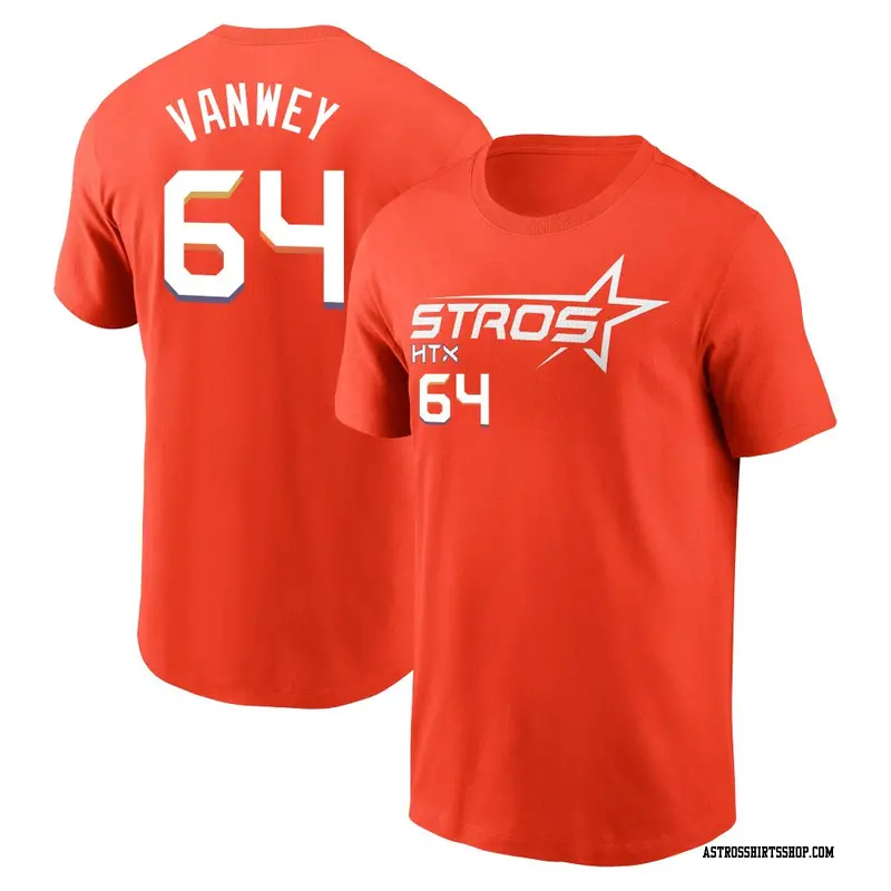 Men's Houston Astros ＃64 Logan VanWey Orange 2025 City Connect Name & Number T-Shirt