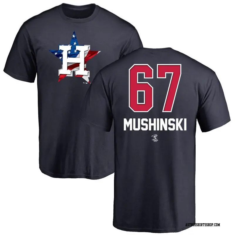 Men's Houston Astros ＃67 Parker Mushinski Navy Branded Name and Number Banner Wave T-Shirt