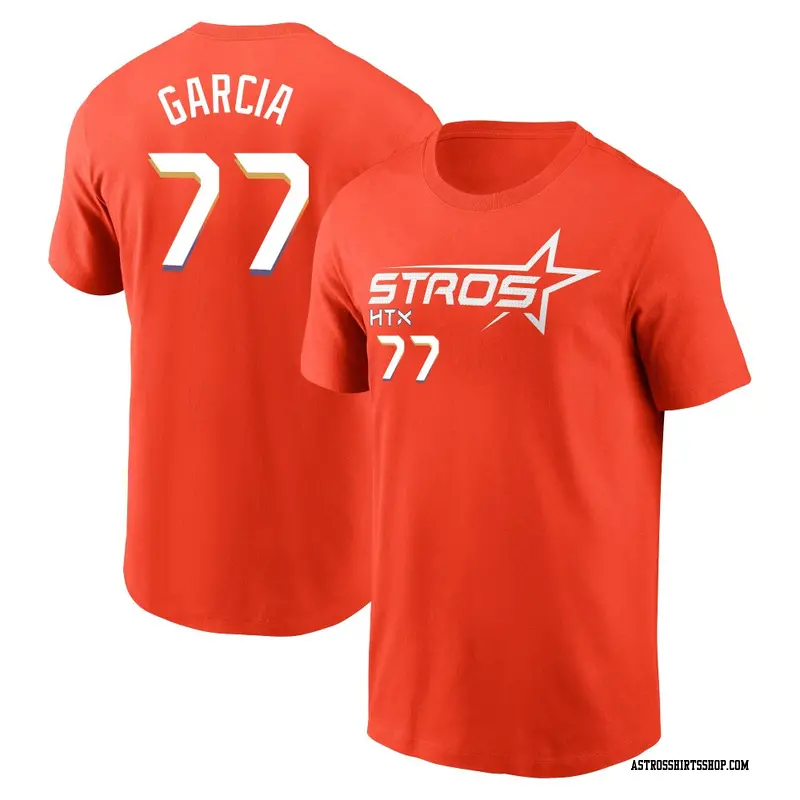 Men's Houston Astros ＃77 Luis Garcia Orange 2025 City Connect Name & Number T-Shirt