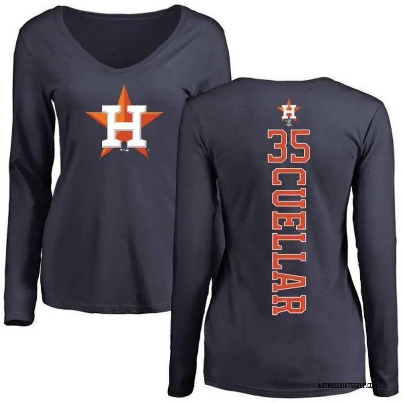 Women's Houston Astros ＃35 Mike Cuellar Navy Backer Slim Fit Long Sleeve T-Shirt