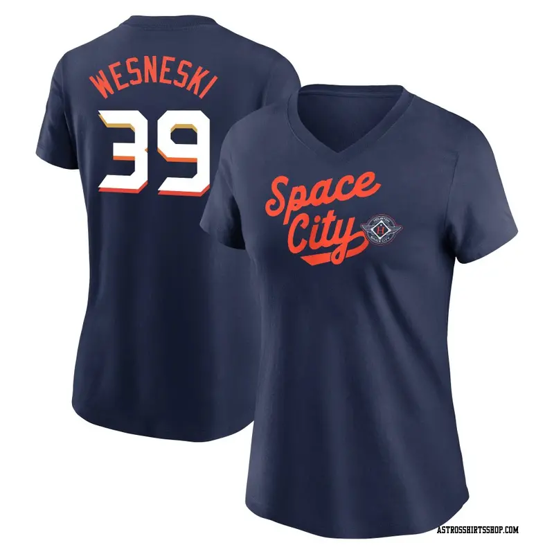 Women's Houston Astros ＃39 Hayden Wesneski Navy 2025 City Connect Team Phrase Performance Name & Number T-Shirt