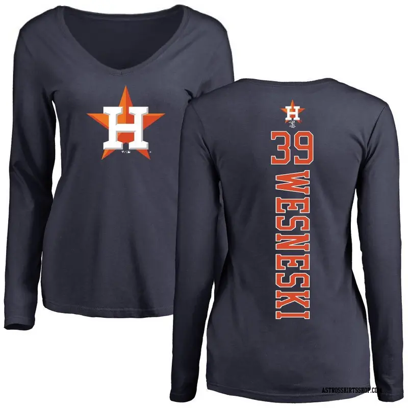 Women's Houston Astros ＃39 Hayden Wesneski Navy Backer Slim Fit Long Sleeve T-Shirt