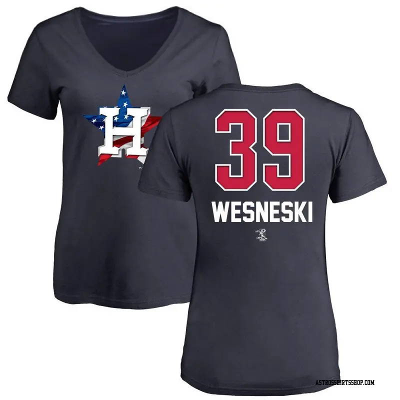 Women's Houston Astros ＃39 Hayden Wesneski Navy Name and Number Banner Wave V-Neck T-Shirt