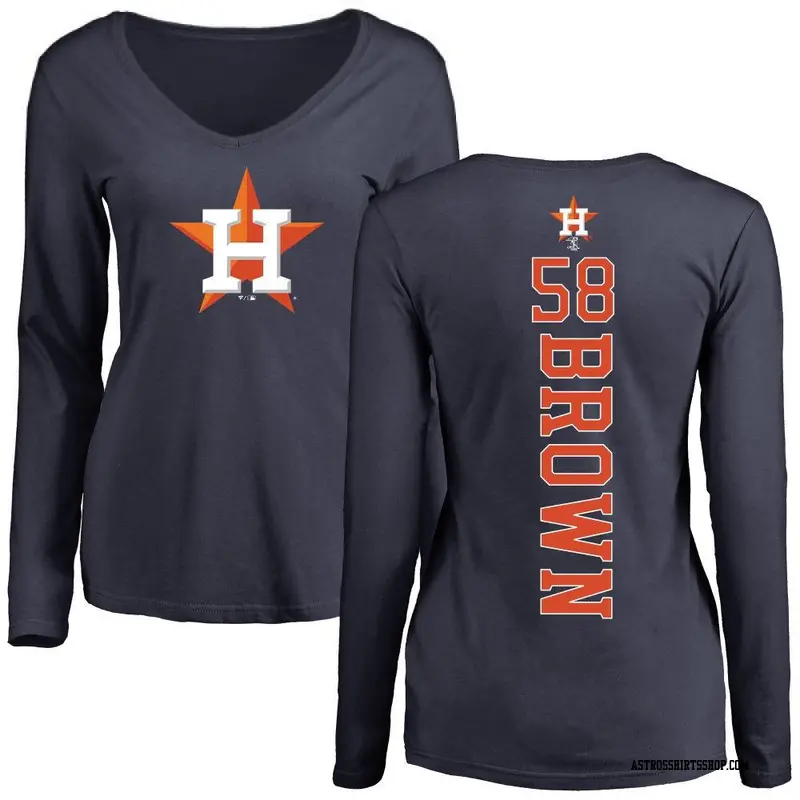 Women's Houston Astros ＃58 Hunter Brown Brown Hunter Backer Slim Fit Long Sleeve T-Shirt Navy