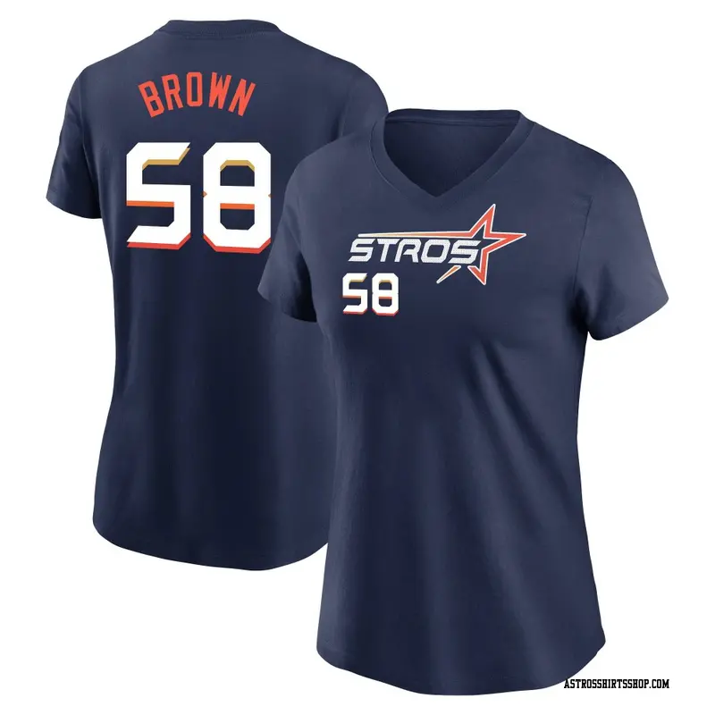 Women's Houston Astros ＃58 Hunter Brown Brown Hunter Navy 2025 City Connect Fuse Name & Number T-Shirt