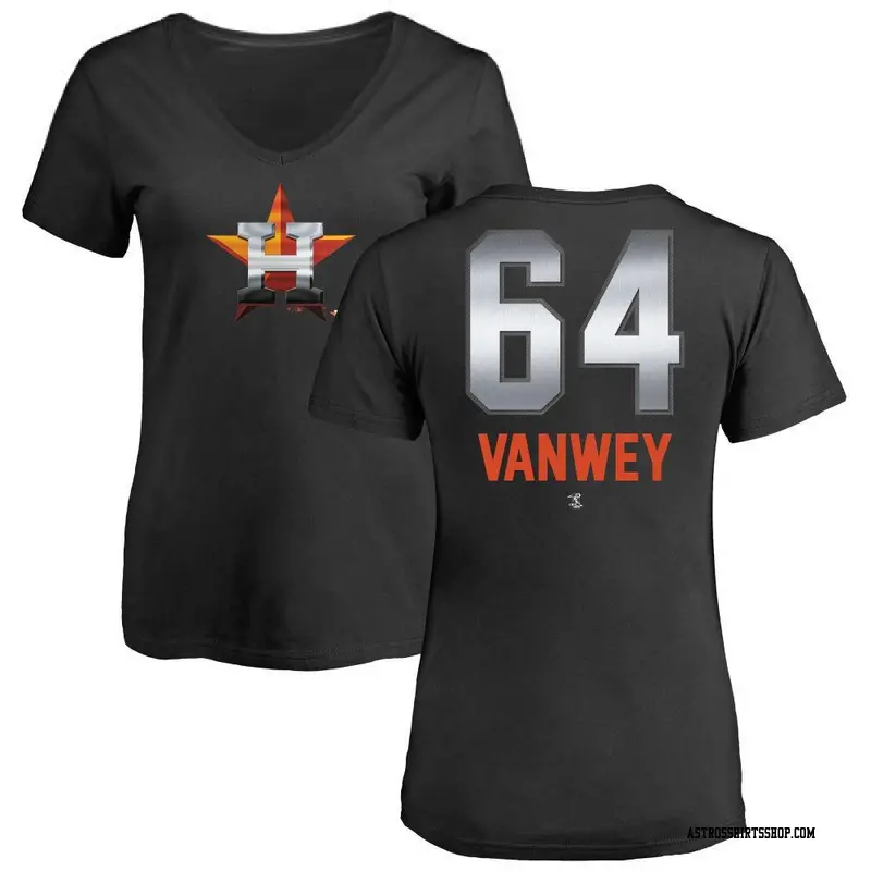 Women's Houston Astros ＃64 Logan VanWey Black Midnight Mascot V-Neck T-Shirt