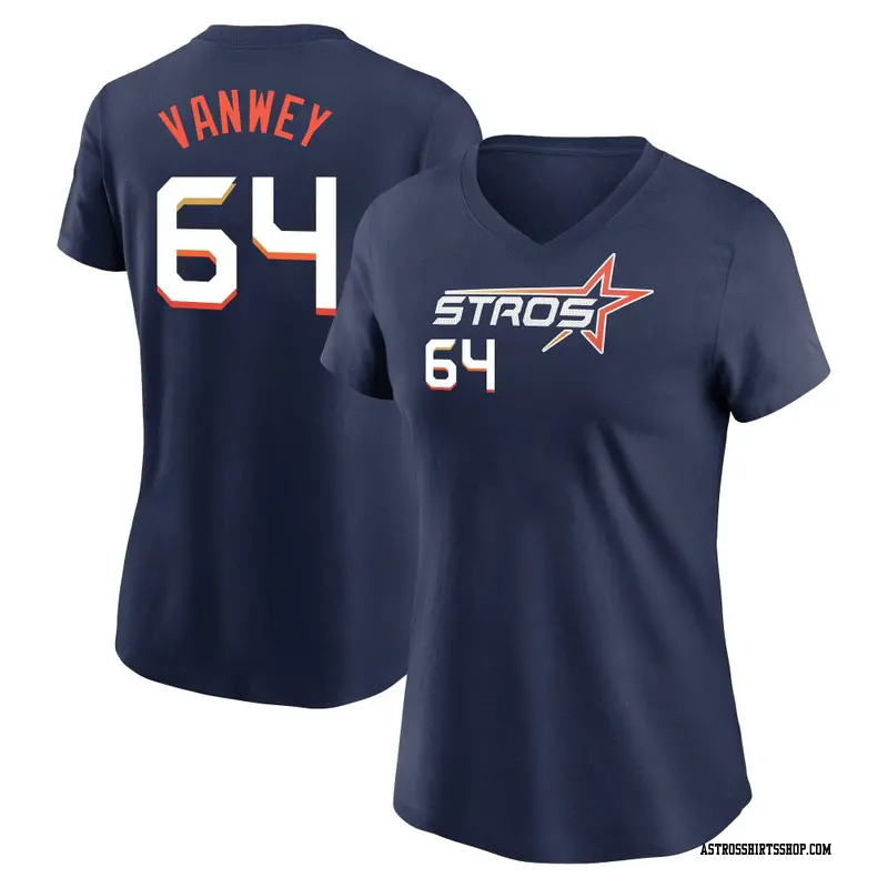 Women's Houston Astros ＃64 Logan VanWey Navy 2025 City Connect Fuse Name & Number T-Shirt