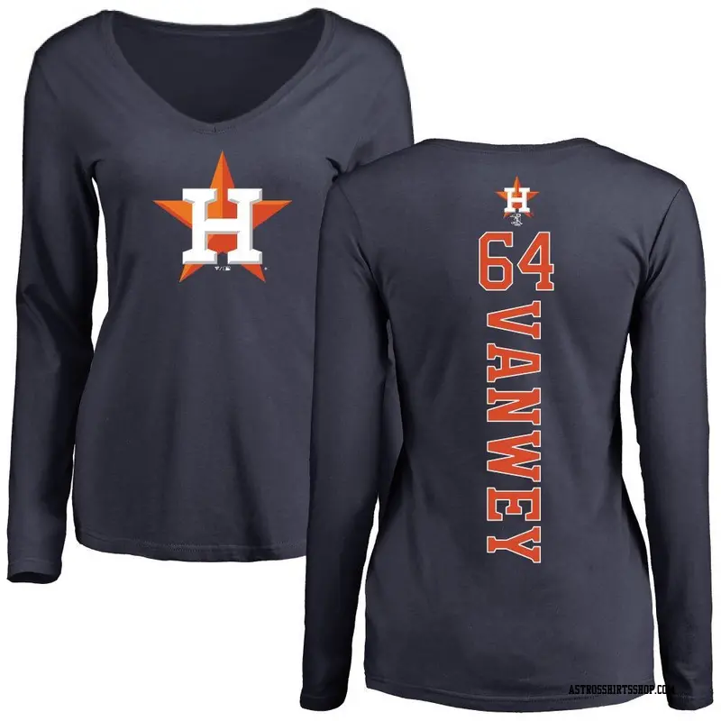 Women's Houston Astros ＃64 Logan VanWey Navy Backer Slim Fit Long Sleeve T-Shirt