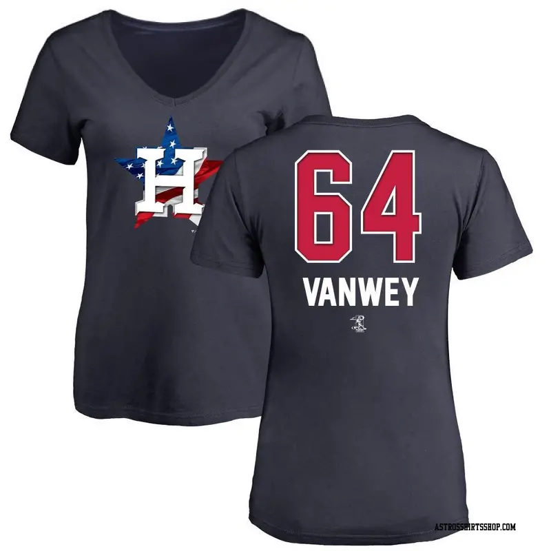 Women's Houston Astros ＃64 Logan VanWey Navy Name and Number Banner Wave V-Neck T-Shirt