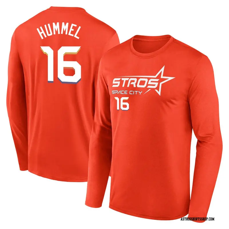 Youth Houston Astros ＃16 Cooper Hummel Orange 2025 City Connect Name & Number Long Sleeve T-Shirt
