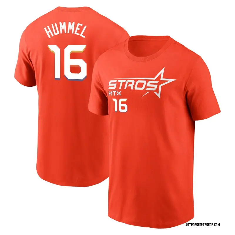 Youth Houston Astros ＃16 Cooper Hummel Orange 2025 City Connect Name & Number T-Shirt