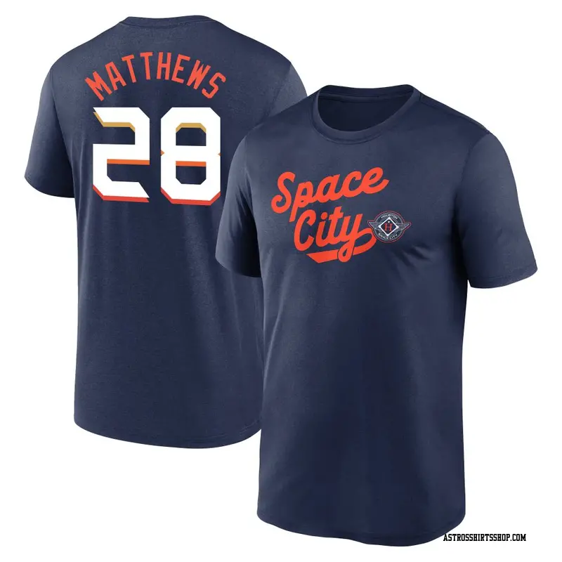 Youth Houston Astros ＃28 Brice Matthews Navy 2025 City Connect Team Phrase Performance Name & Number T-Shirt