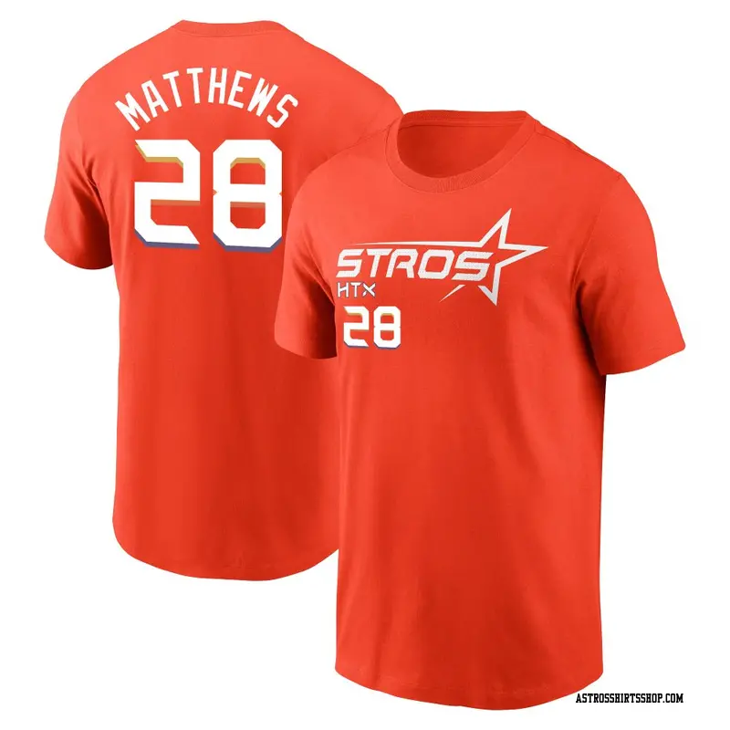 Youth Houston Astros ＃28 Brice Matthews Orange 2025 City Connect Name & Number T-Shirt