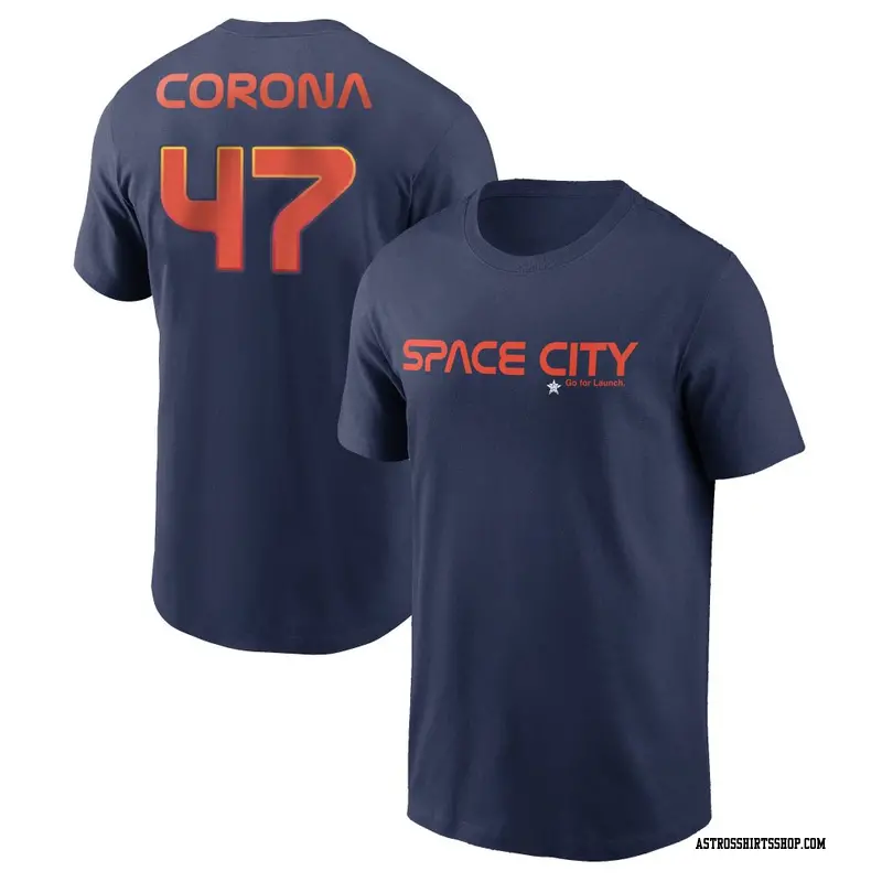 Youth Houston Astros ＃47 Kenedy Corona Navy 2022 City Connect Name & Number T-Shirt