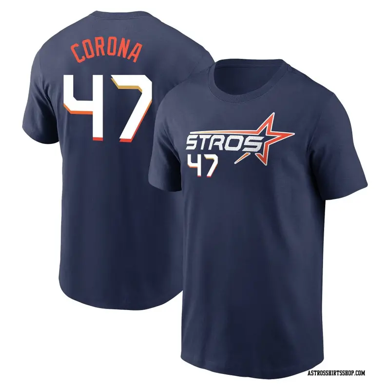 Youth Houston Astros ＃47 Kenedy Corona Navy 2025 City Connect Fuse Name & Number T-Shirt
