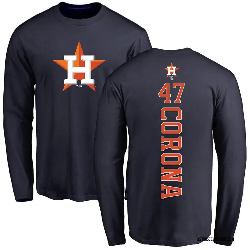 Youth Houston Astros ＃47 Kenedy Corona Navy Backer Long Sleeve T-Shirt