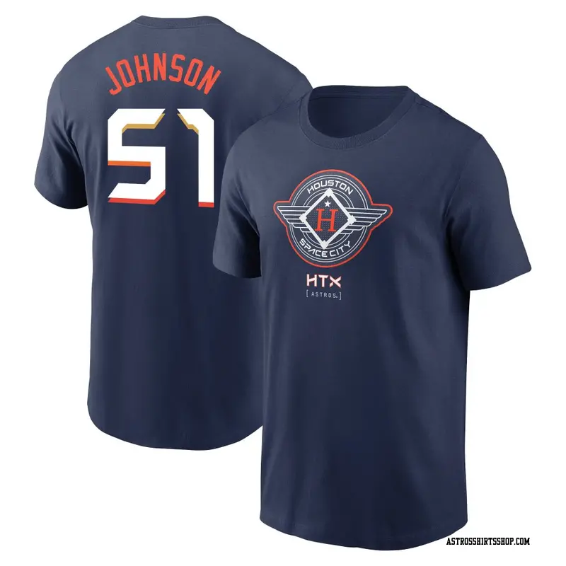 Youth Houston Astros ＃51 Randy Johnson Navy 2025 City Connect Name & Number T-Shirt