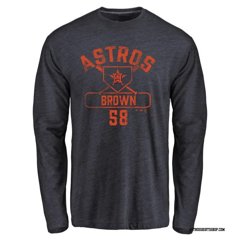 Youth Houston Astros ＃58 Hunter Brown Brown Branded Hunter Base Runner Long Sleeve T-Shirt Navy