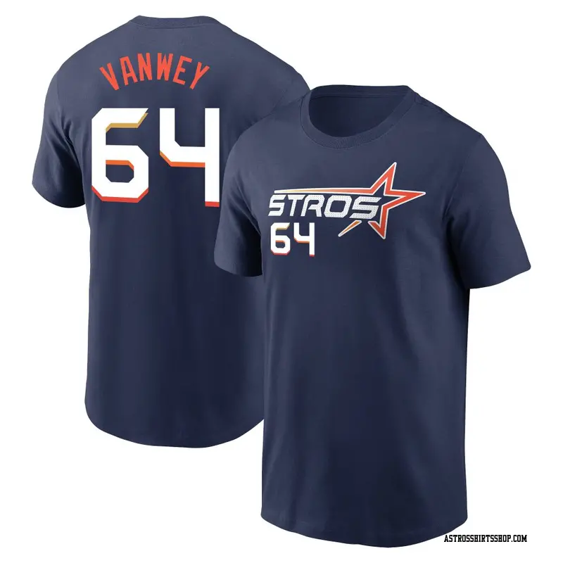 Youth Houston Astros ＃64 Logan VanWey Navy 2025 City Connect Fuse Name & Number T-Shirt