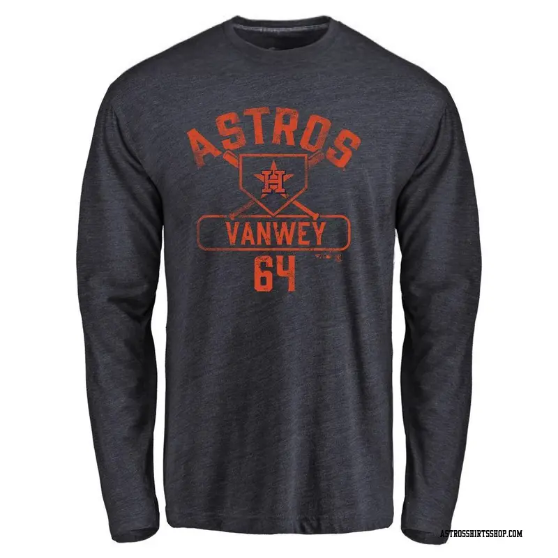 Youth Houston Astros ＃64 Logan VanWey Navy Base Runner Long Sleeve T-Shirt