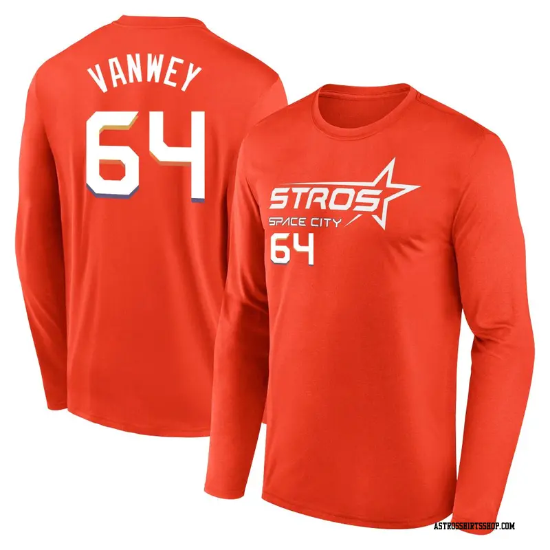 Youth Houston Astros ＃64 Logan VanWey Orange 2025 City Connect Name & Number Long Sleeve T-Shirt