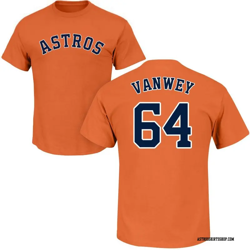 Youth Houston Astros ＃64 Logan VanWey Orange Roster Name & Number T-Shirt